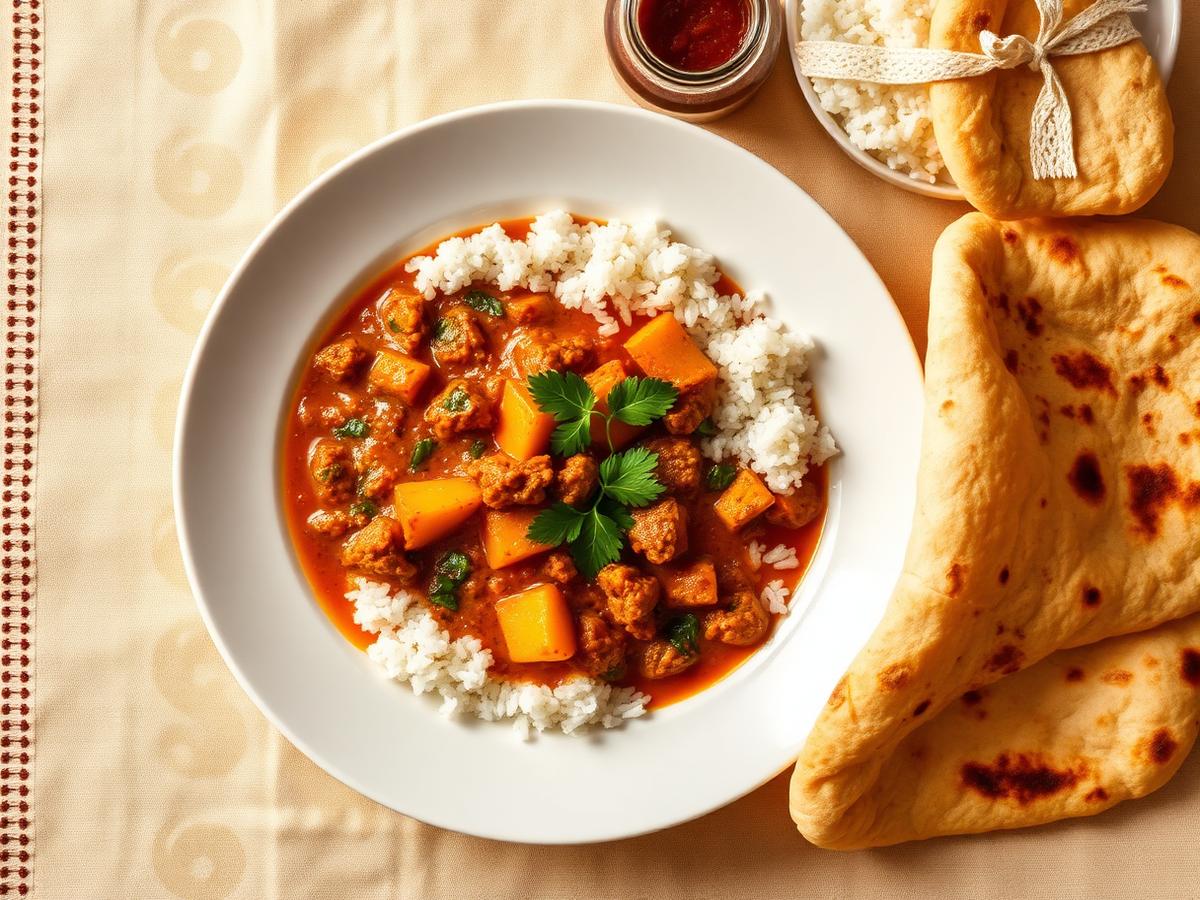 Curry indio acompañado con chutney artesanal